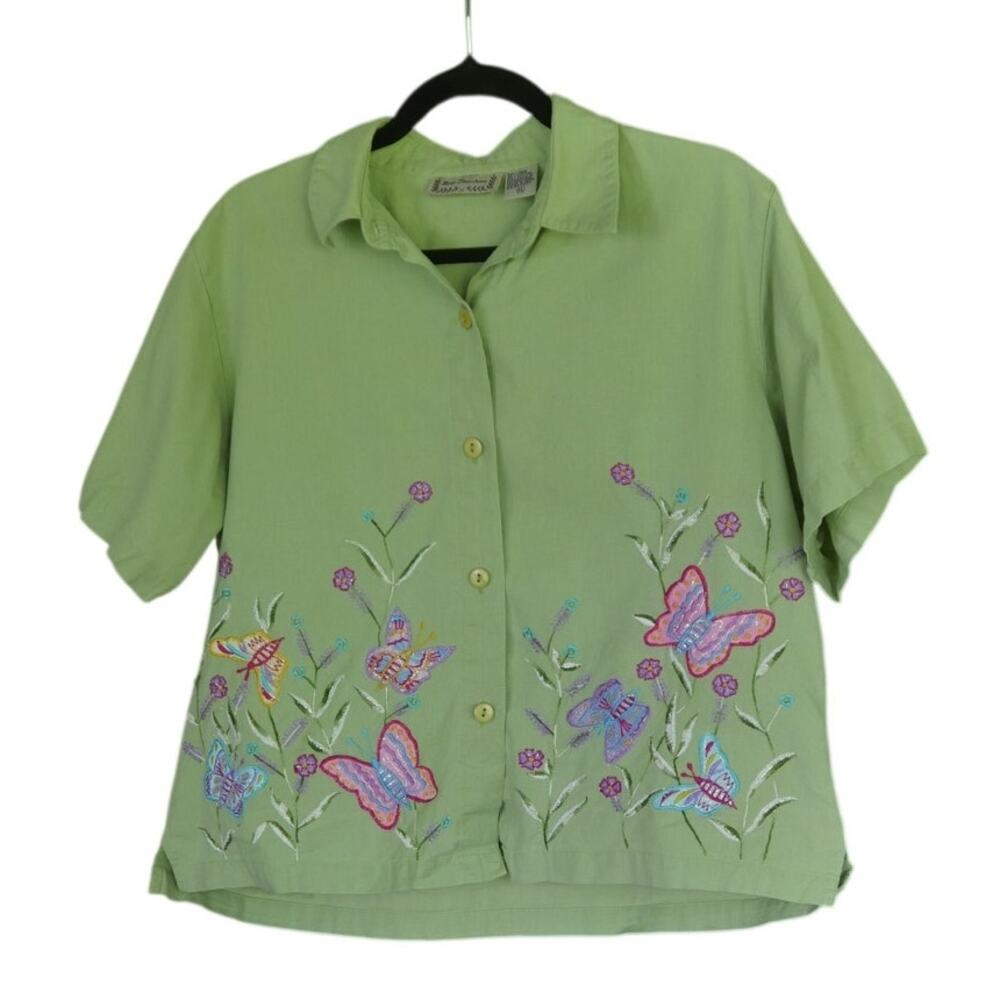 Vintage Cottagecore Butterfly Embroidered Linen Cotton Top